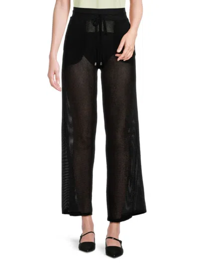 Dotti Women's Mesh Drawstring-waist Wide-leg Cover-up Pants In Black