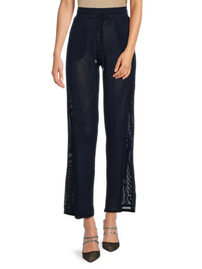 Dotti Women's Mesh Wide Leg Drawstring Pants In Navy