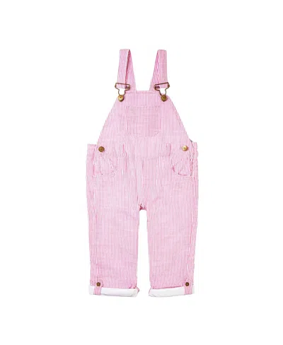 Dotty Dungarees Girls' Seersucker Overalls - Baby, Little Kid, Big Kid In Pink