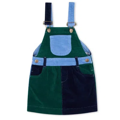 Dotty Dungarees Kids'  Patchwork Corduroy Overall Dress In Green