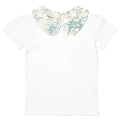 Dotty Dungarees Kids'  Print Peter Pan Collar Top In White