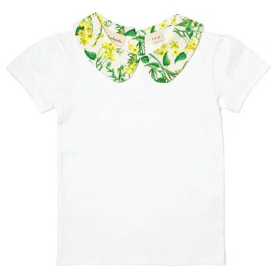 Dotty Dungarees Kids'  Print Peter Pan Collar Top In White