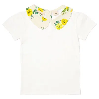 Dotty Dungarees Kids'  Print Peter Pan Collar Top In White