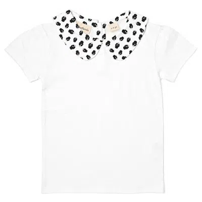 Dotty Dungarees Kids'  Print Peter Pan Collar Top In White
