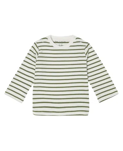 Dotty Dungarees Unisex Long Sleeve Violet Breton Stripe Top - Baby, Little Kid, Big Kid In Khaki Stripe