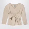 Dou Dou Beige Crossover Cardigan With Bow In Beige