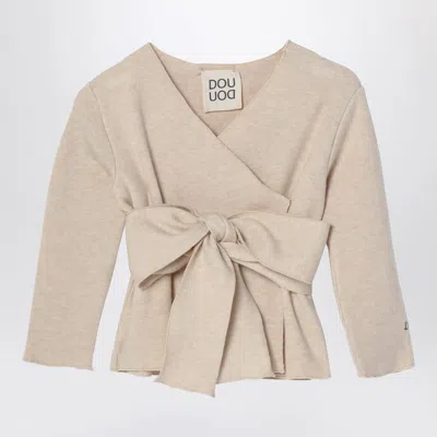 Dou Dou Kids' Beige Crossover Cardigan With Bow