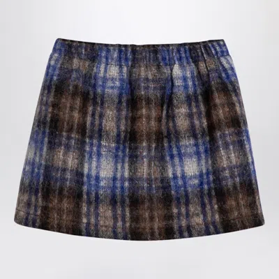 Dou Dou Kids' Grey/blue Wool Blend Checked Skirt In Multicolor