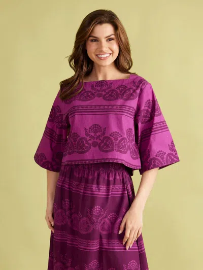 Double A Angie Top In Garden Motif In Purple