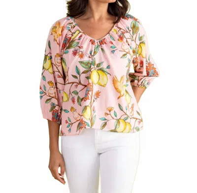 Double A Beatrice V Neck Top In Lemon Branch In Multi