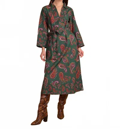 Double A Lee Long Sleeve Midi Dress In Winter Paisley In Green