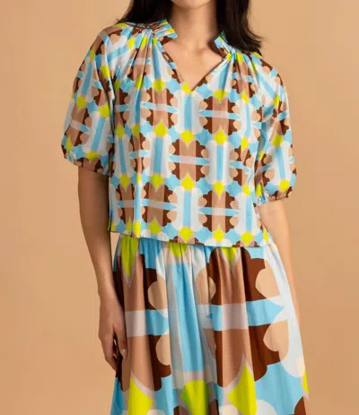 Double A Trish Puff Sleeve Top In Small Deco/ Multi