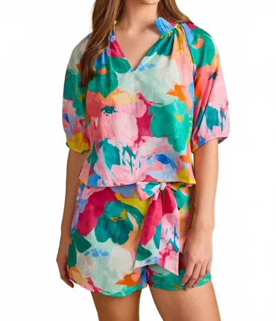 Double A Trish Short Sleeve Top In Bougainville In Multi