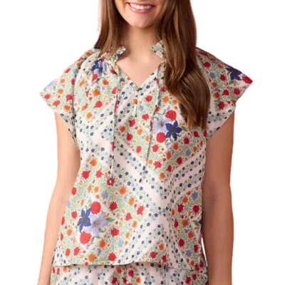 Double A Women's Em Floral Flutter Sleeve Top In American Bouquet In Multi
