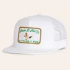 Double B Hat Co. White Mallard Embroidered Patch Flat Bill Trucker Cap In White