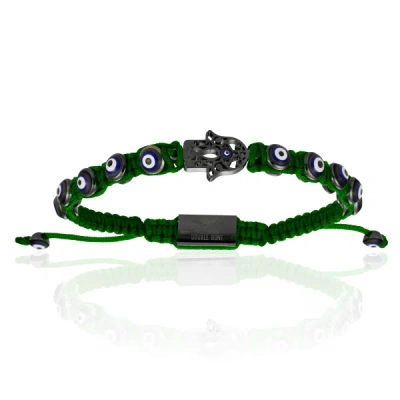 Double Bone Bracelets Men's Black Pvd Hamsa Hand With Military Green Polyester Bracelet Unisex