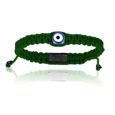 Double Bone Bracelets Men's Black Pvd Lucky Evil Eye With Military Green Polyester Bracelet Unisex