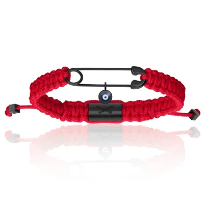 Double Bone Bracelets Men's Black Pvd Safety Pin With Red Polyester Bracelet Unisex