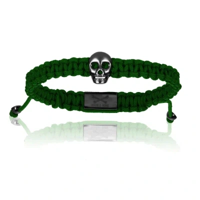 Double Bone Bracelets Men's Black Pvd Skull With Military Green Polyester Bracelet Unisex