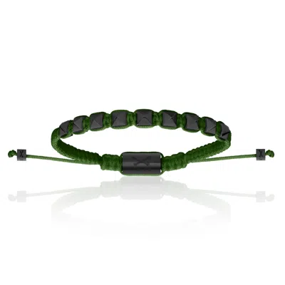 Double Bone Bracelets Men's Black Pvd Studs With Military Green Polyester Bracelet Unisex