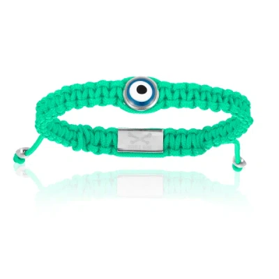 Double Bone Bracelets Men's Blue Silver Lucky Evil Eye With Cyan Polyester Bracelet Unisex In Green