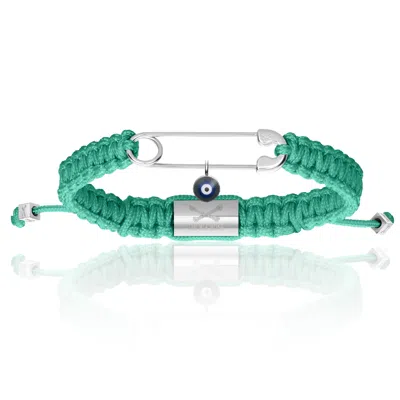 Double Bone Bracelets Men's Blue Silver Safety Pin With Cyan Polyester Bracelet Unisex In Green