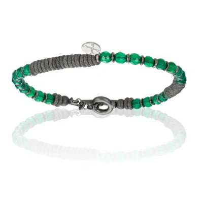 Double Bone Bracelets Men's Green Agate Stone Beaded Bracelet With Black Pvd Beads Unisex
