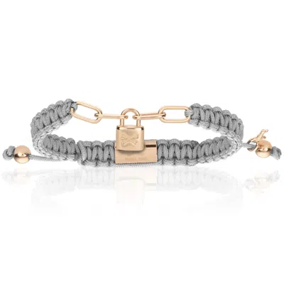 Double Bone Bracelets Men's Pink Gold Lock With Grey Polyester Bracelet Unisex In Gray