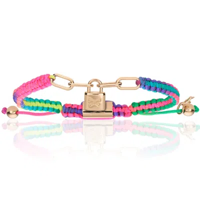 Double Bone Bracelets Men's Pink Gold Lock With Rainbow Polyester Bracelet Unisex In Multi