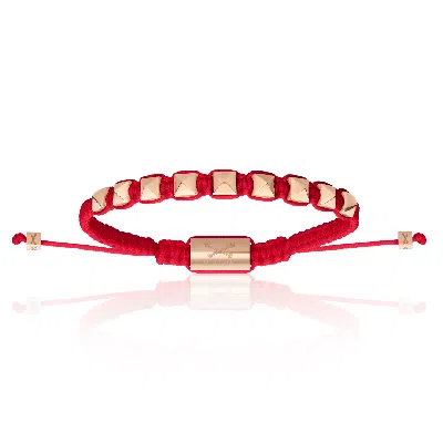 Double Bone Bracelets Men's Pink Gold Studs With Red Polyester Bracelet Unisex