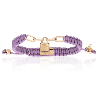 Double Bone Bracelets Men's Pink / Purple Pink Gold Lock With Violet Polyester Bracelet Unisex In Gray