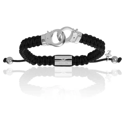 Double Bone Bracelets Men's Silver Hand-cuff With Black Polyester Bracelet Unisex In Metallic