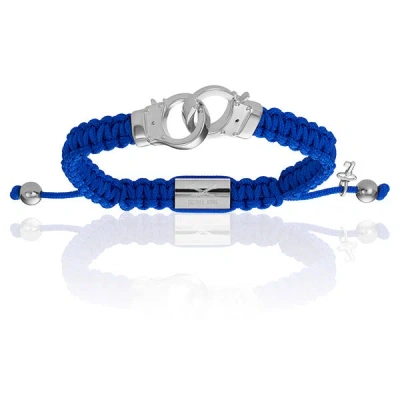 Double Bone Bracelets Men's Silver Hand-cuff With Blue Polyester Bracelet Unisex In Metallic