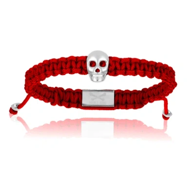 Double Bone Bracelets Men's Silver Skull With Red Wine Polyester Bracelet Unisex