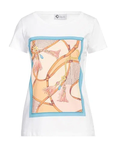 Double C Woman T-shirt White Size 10 Cotton, Elastane