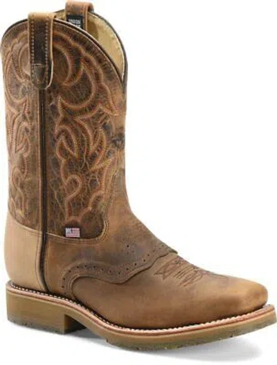 Pre-owned Double-h Boots Men's 11" Dwight Domestic Wide Square Steel Toe Ice™ Roper Wester In Brown