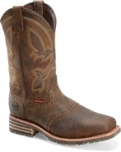 Pre-owned Double-h Boots Men's 11” Jeyden Waterproof Wide Square Ice™ Roper Western Boot In Tan Crazy Horse