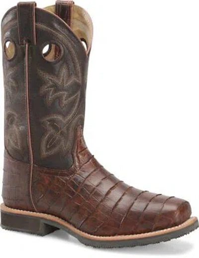 Pre-owned Double-h Boots Men's 12” Wayne Steel Toe Roper Work Boot Chocolate Gator - Dh522