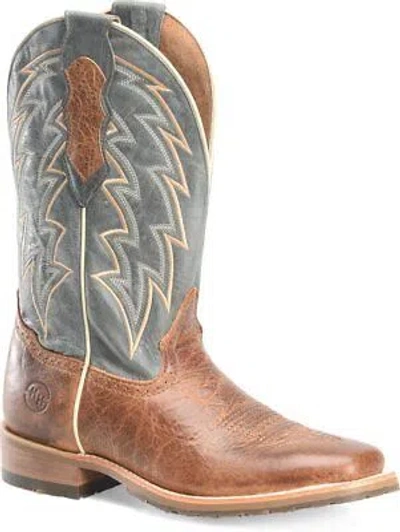 Pre-owned Double-h Boots Men's 12” Wide Square Toe Ice™ Roper Western Boot Blue/brown -