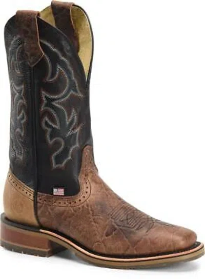 Pre-owned Double-h Boots Men's 12” Grissom Domestic Wide Square Toe Ice™ Roper Western Bo In Black