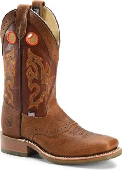 Pre-owned Double-h Boots Men's Mickey Steel Toe 12" Domestic Wide Square Toe I.c.e.™ Roper In Bison