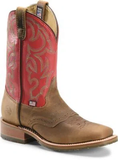 Pre-owned Double-h Boots Men's Roger 11" Domestic Wide Square Toe I.c.e.™ Roper Soft Toe W In Red