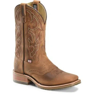 Pre-owned Double-h Boots Mens Jase 11" Domestic Wide Square Toe I.c.e. Roper Soft Toe Work In Brown