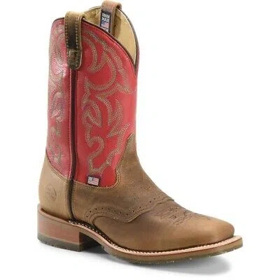 Pre-owned Double-h Boots Mens Roger 11" Domestic Wide Square Toe I.c.e. Roper Soft Toe In Red