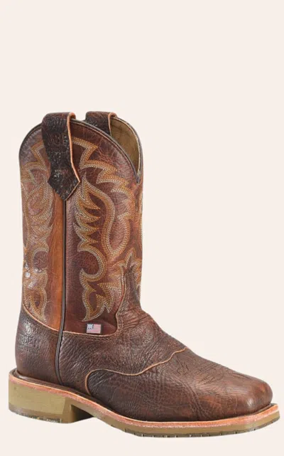 Double H Men's Cognac Bison Steel Wide Square Toe Work Boots In Brown