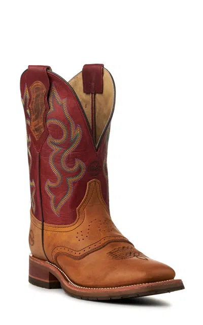 Double H Men's Oily Tan And Red Ice Wide Square Toe Stockman Cowboy Boots In Brown