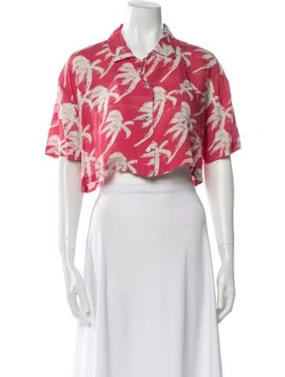 Pre-owned Double Rainbouu Floral Print Short Sleeve Crop Top In Pink