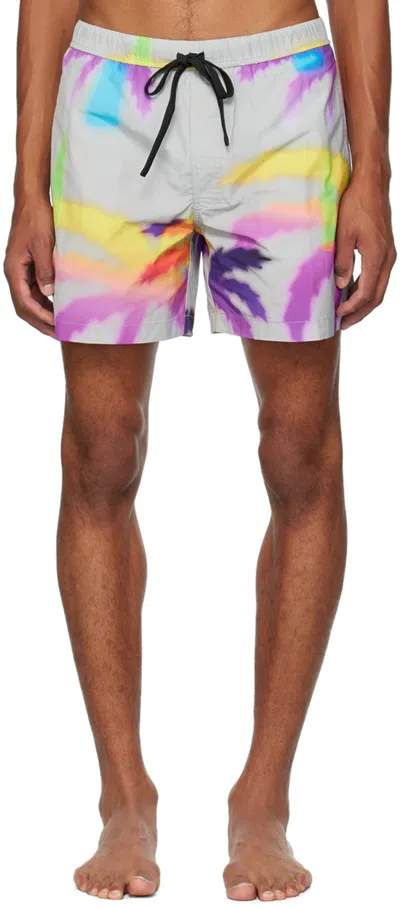 Double Rainbouu Gray Night Swim Shorts In White Ferrari