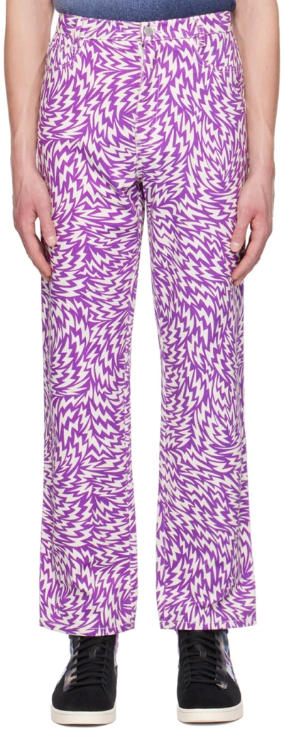 Double Rainbouu Purple & White She's Electric Trousers In Shes Electric