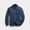 Double Rl Aran-knit Cotton Cardigan In Navy Heather